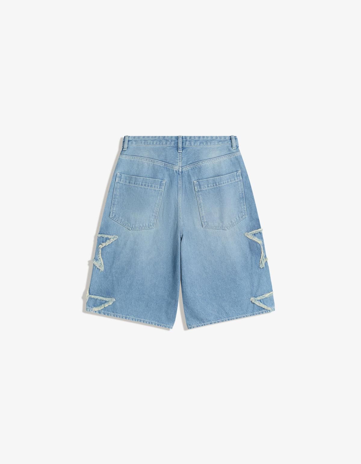 버쉬카 Y2K 스타 패치 라이트 데님 버뮤다 반바지 8418/777 LIGHT BLUE - 상세 이미지 2