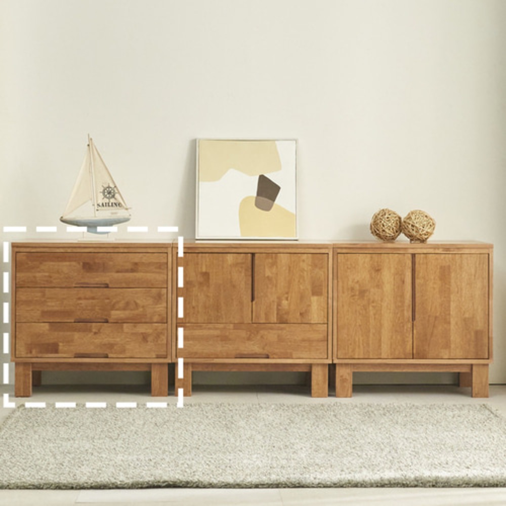 까사홈 가비 고무나무 원목 3단 서랍장 700