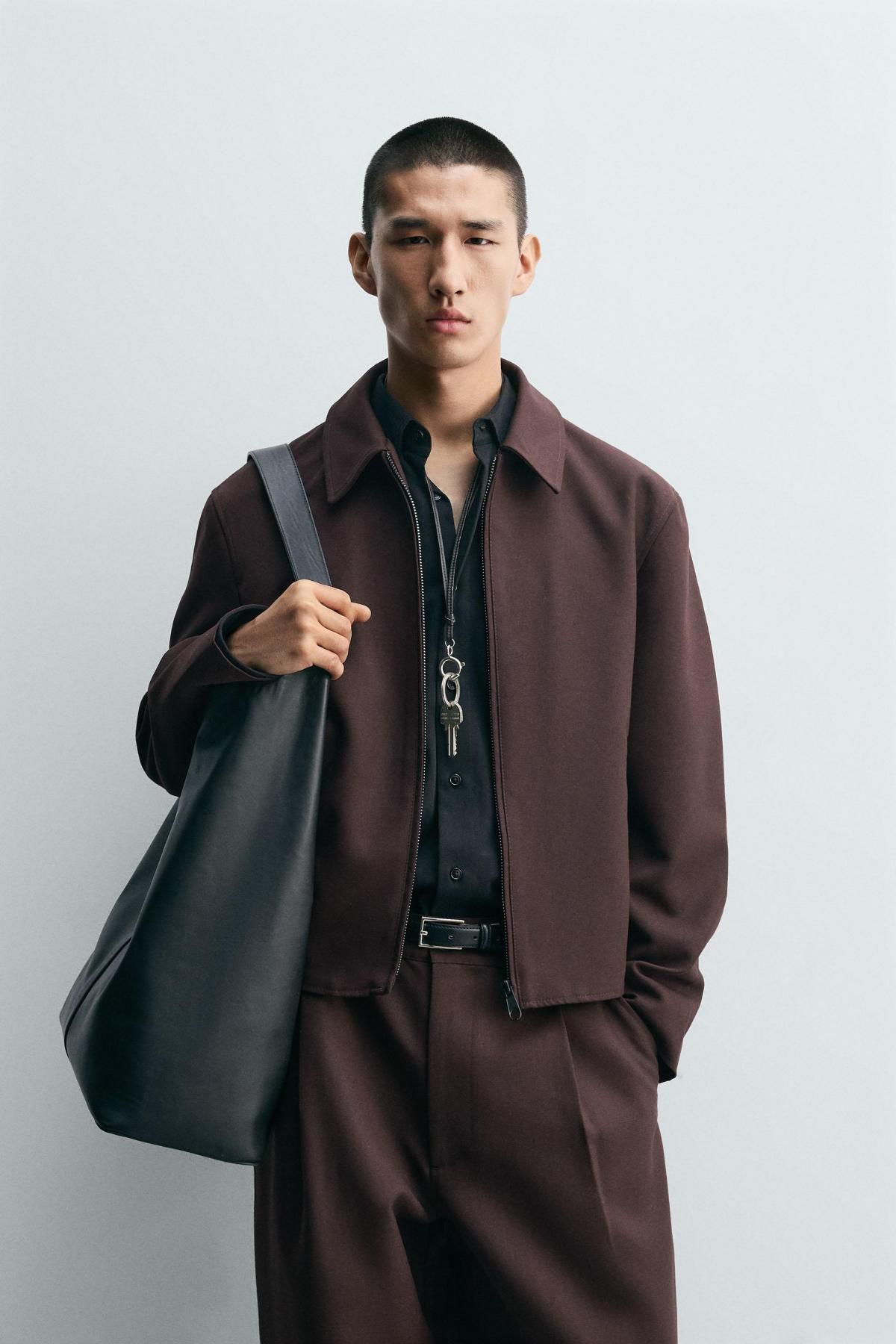 자라 크롭핏 테크니컬 울블렌드 집업 재킷 8281/550 BURGUNDY - 상세 이미지 3
