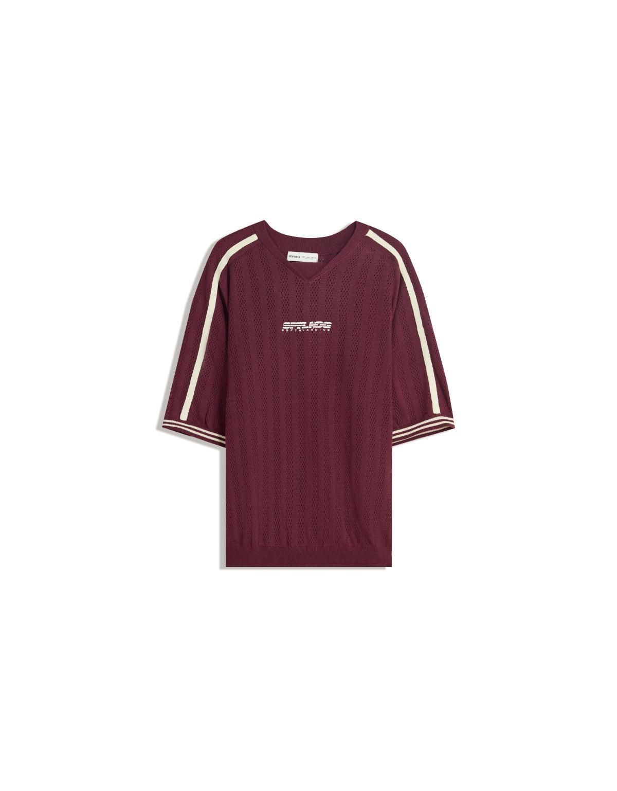 버쉬카 테크니컬 스트라이프 버건디 반팔 스포츠 티셔츠 7975/686 BURGUNDY - 상세 이미지 3