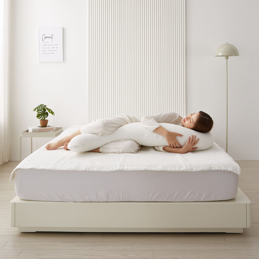 집앤콕 바디필로우 S자형 롱쿠션 순면 임산부용 안고자는 긴베개 솜포함