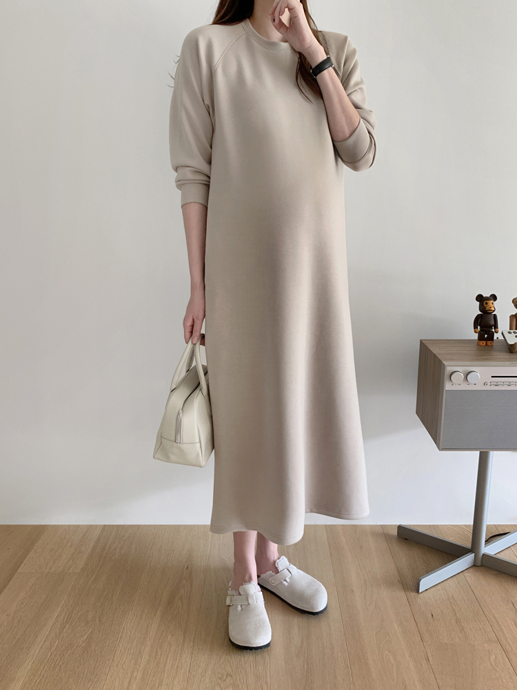 캐주얼 포켓 나그랑 스판 루즈핏 긴팔 롱 원피스 가을 겨울 원피스 여성 H라인 데일리룩