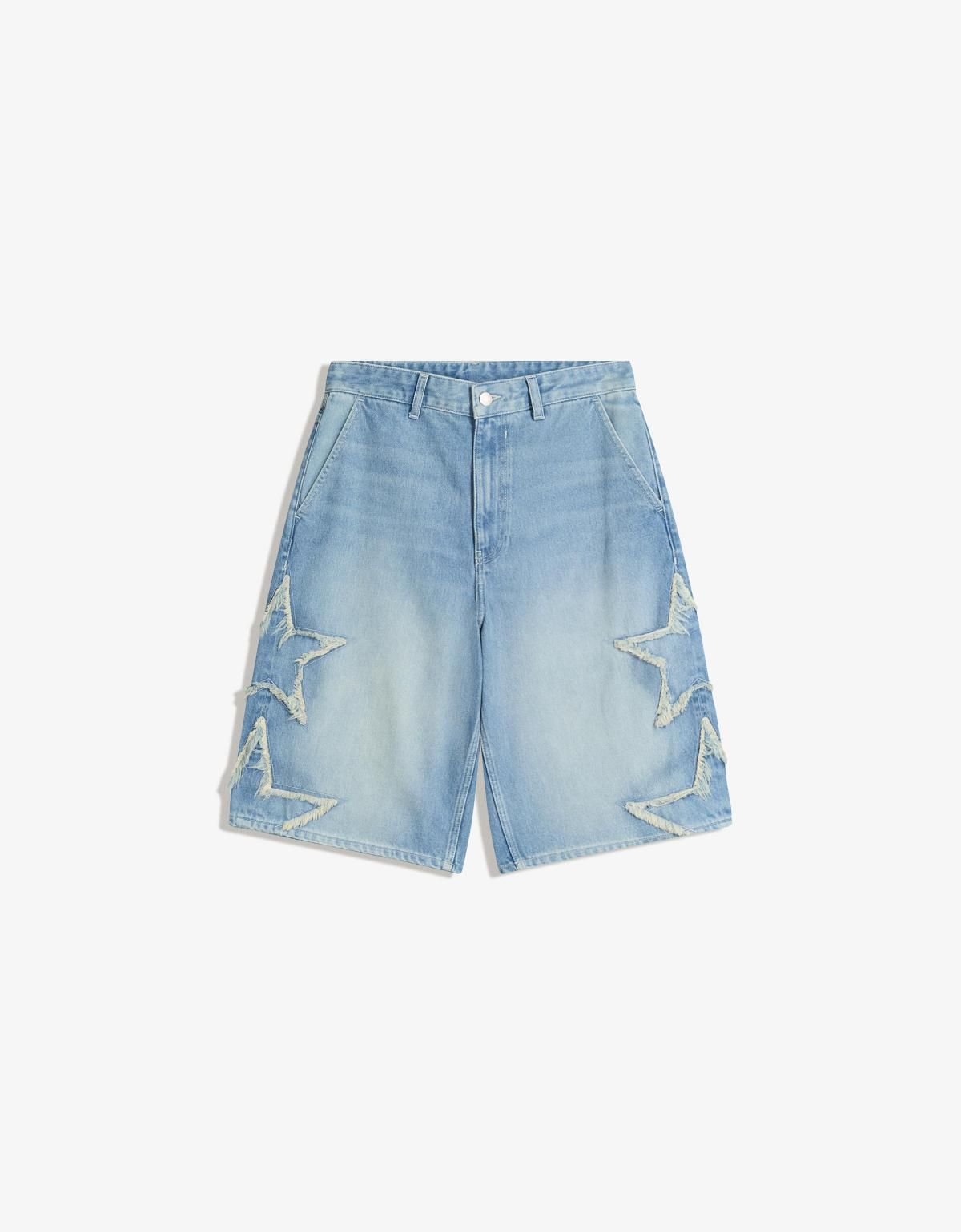 버쉬카 Y2K 스타 패치 라이트 데님 버뮤다 반바지 8418/777 LIGHT BLUE - 상세 이미지 3