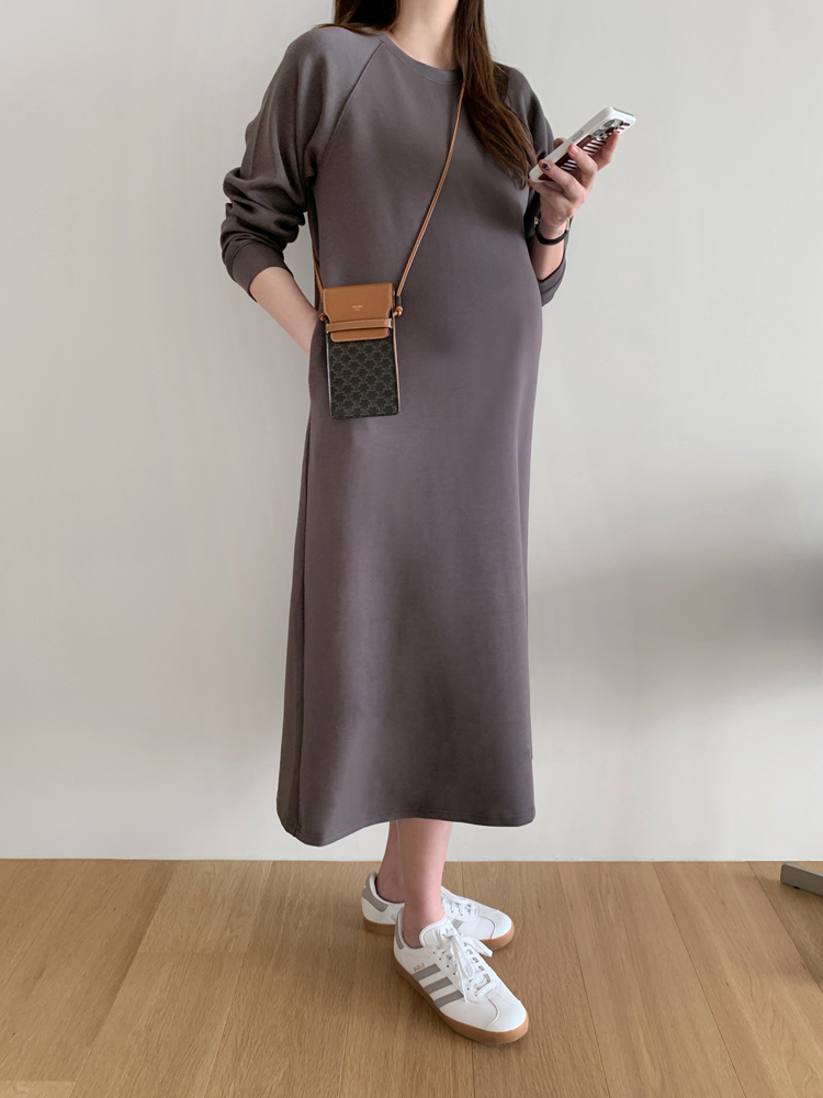 캐주얼 포켓 나그랑 스판 루즈핏 긴팔 롱 원피스 가을 겨울 원피스 여성 H라인 데일리룩