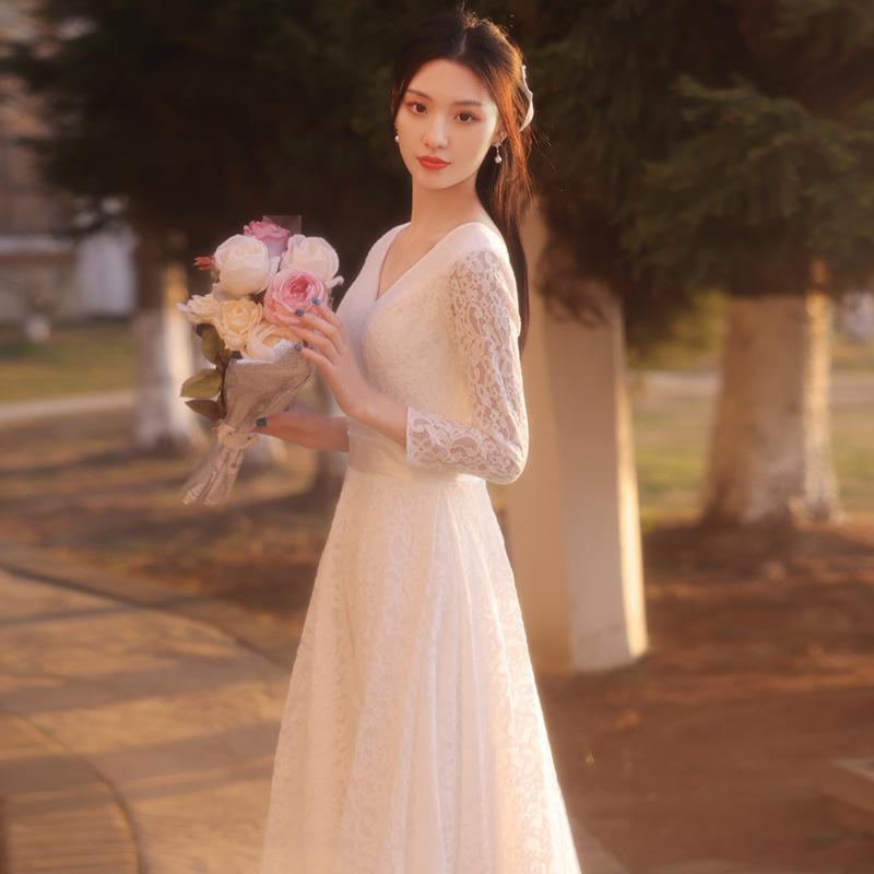 셀프웨딩드레스 신혼여행 스냅 촬영 원피스 화이트 XS - 상세 이미지 4