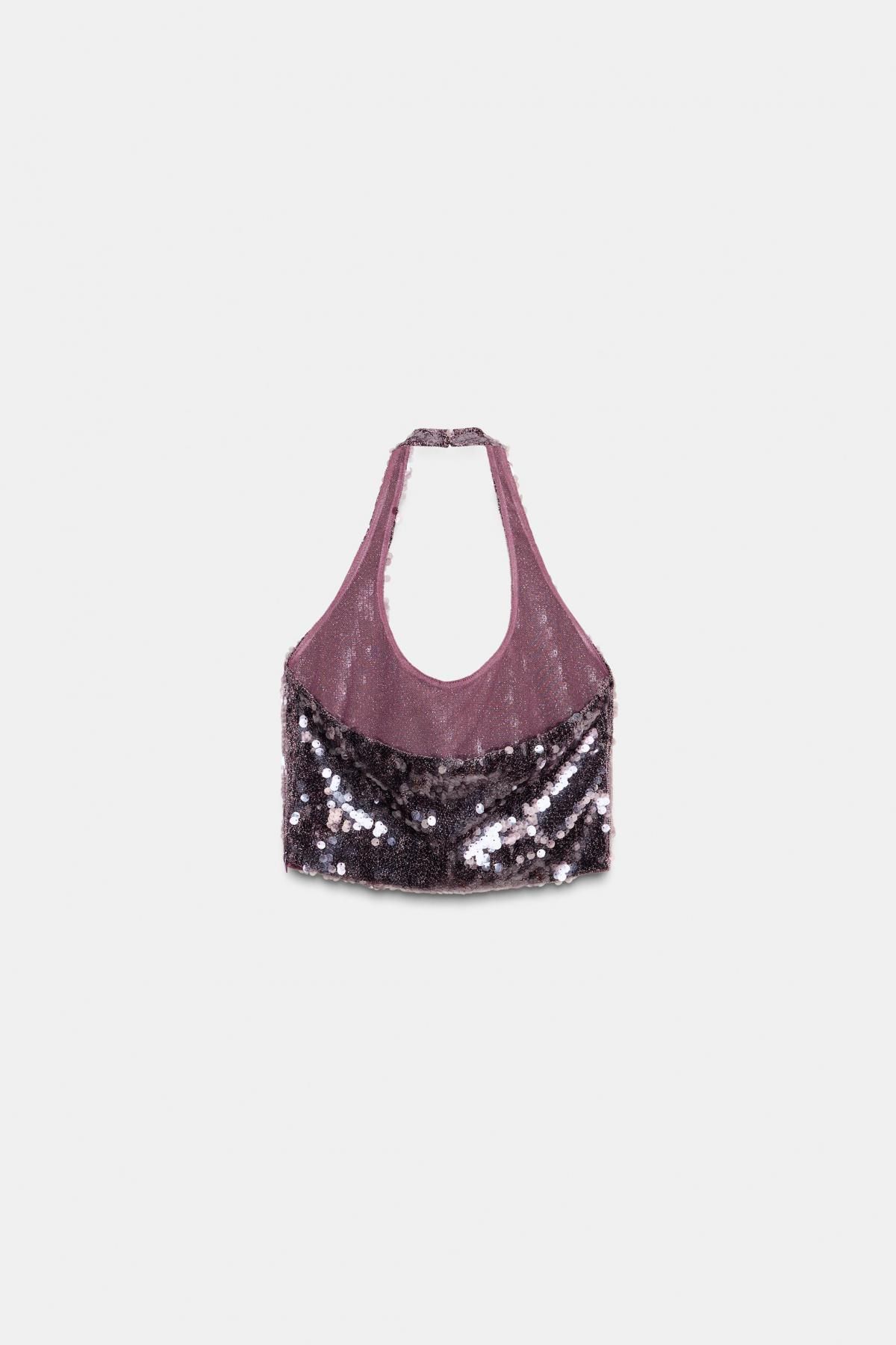 자라 글리터 시퀸 홀터넥 크롭 탑 5063/877 LILAC - 상세 이미지 5