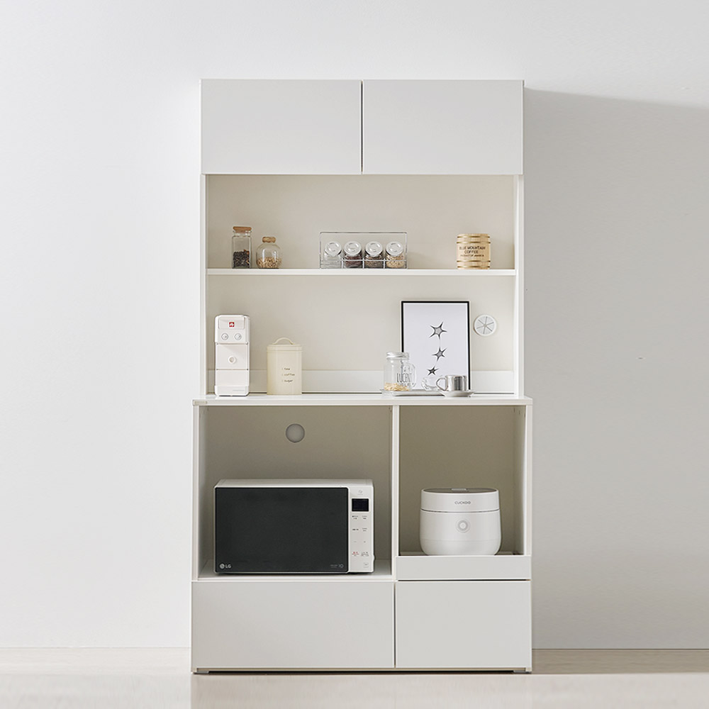 스칸디무드 커스트 광파오븐 렌지대 밥솥 전자렌지 수납장 1000 오픈형 상부장세트 이미지