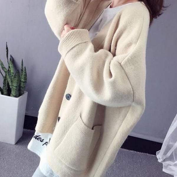 두꺼운 여성 가디건 루즈핏 여자 가디건 간절기 베이직핏 - 상품 이미지