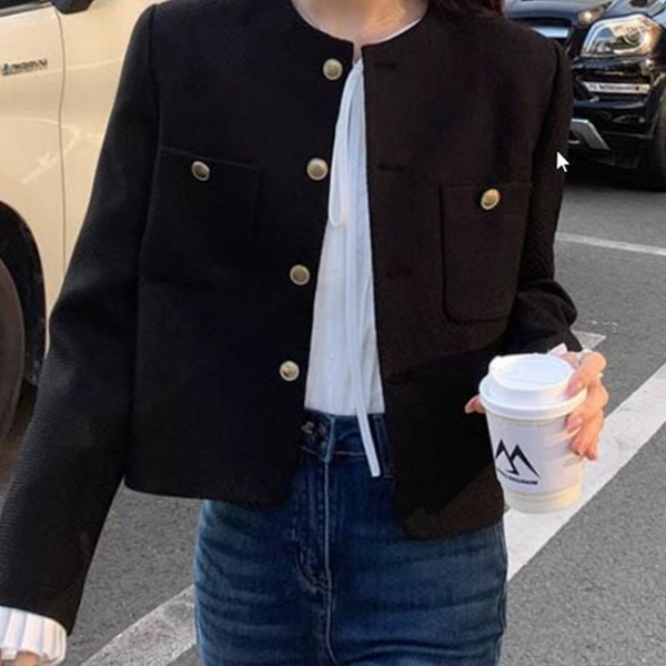 심플 여성 노카라 자켓 라운드 여성 크롭 자켓 간절기 - 상품 이미지