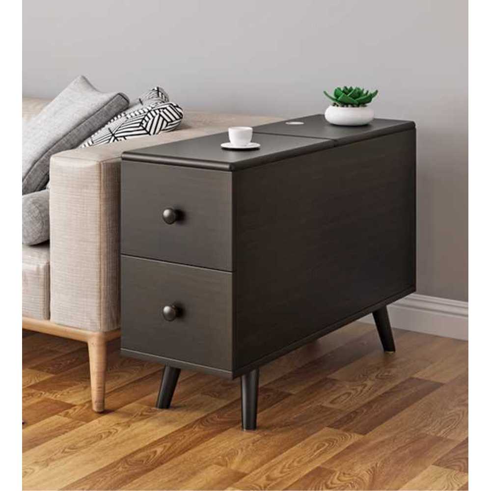 사이드 테이블 소파 옆 간편 수납 원목 거실용 틈새 70x20x59cm + 블랙 월넛 - 상세 이미지 2