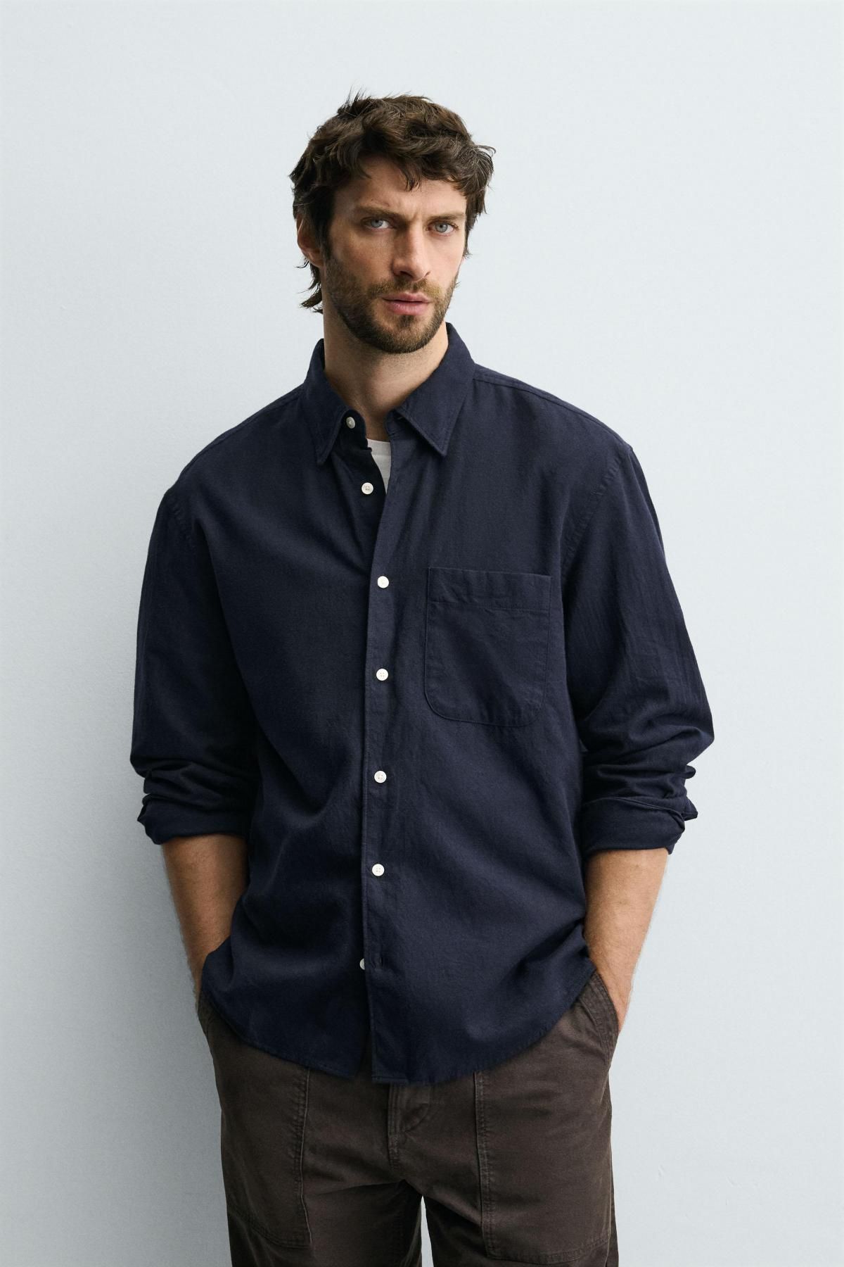 자라 체크 플란넬 캐주얼 긴팔 셔츠 1063/415 NAVY BLUE - 상세 이미지 3
