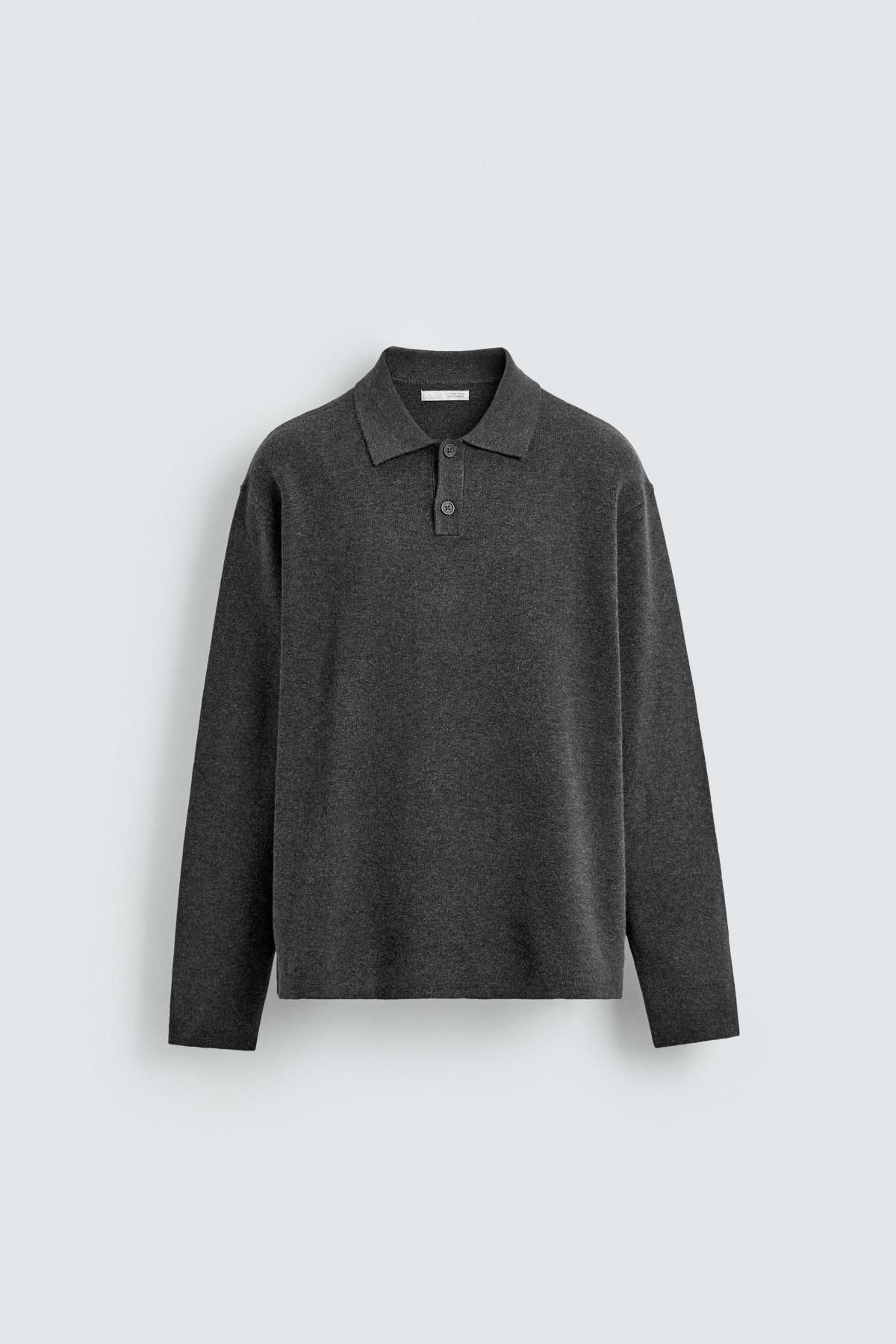 자라 소프트 다크그레이 니트 긴팔 폴로셔츠 5536/320 ANTHRACITE GREY - 상품 이미지