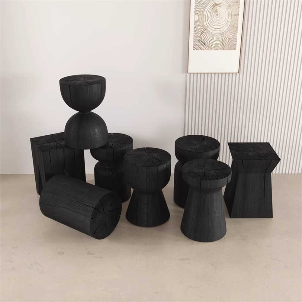 통나무 의자 스툴 천연 목재 원목 모래시계 모양 소품 A형 32x42cm - 상세 이미지 3