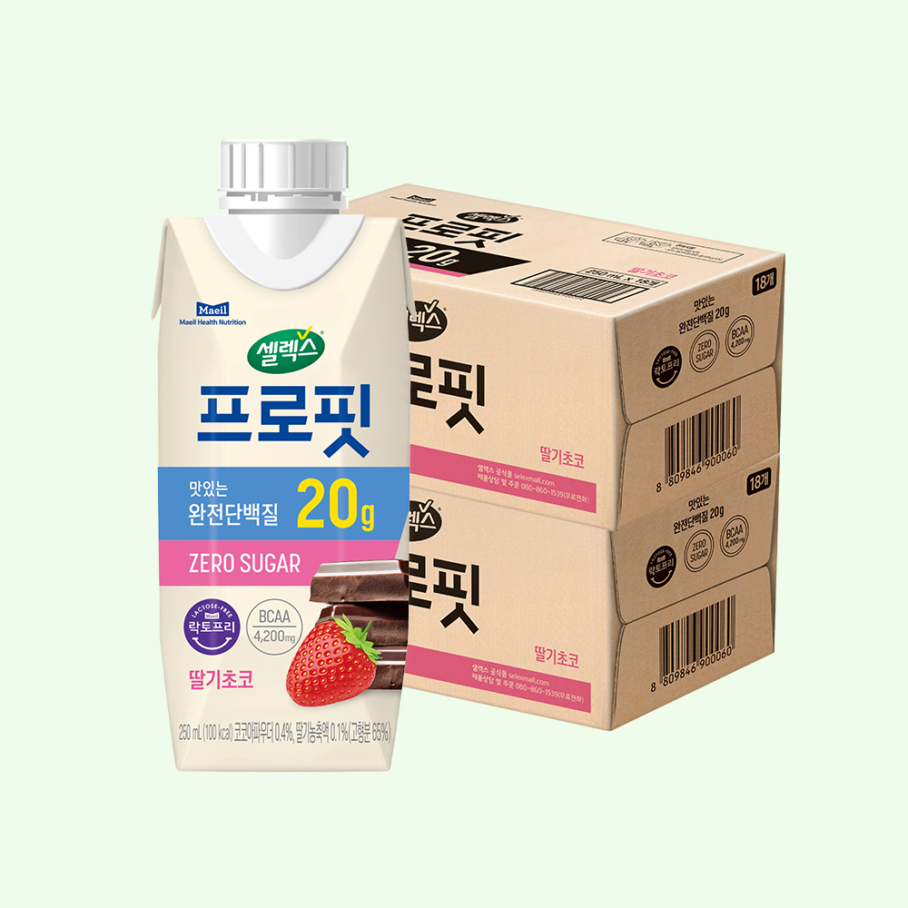 셀렉스 프로핏 완전단백질 드링크 딸기초코, 250ml, 36개 - 상품 이미지