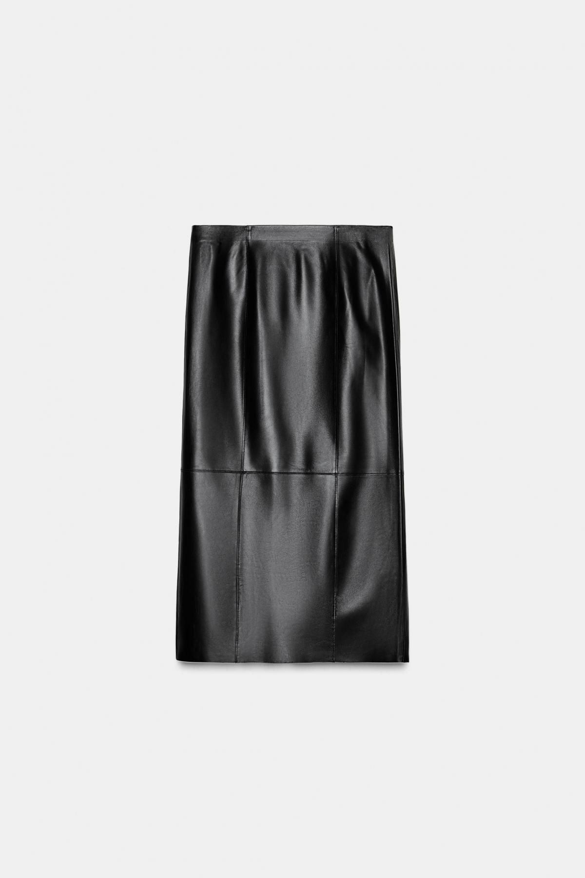 자라 프리미엄 레더 미디 스커트 1758/108 BLACK - 메인 이미지