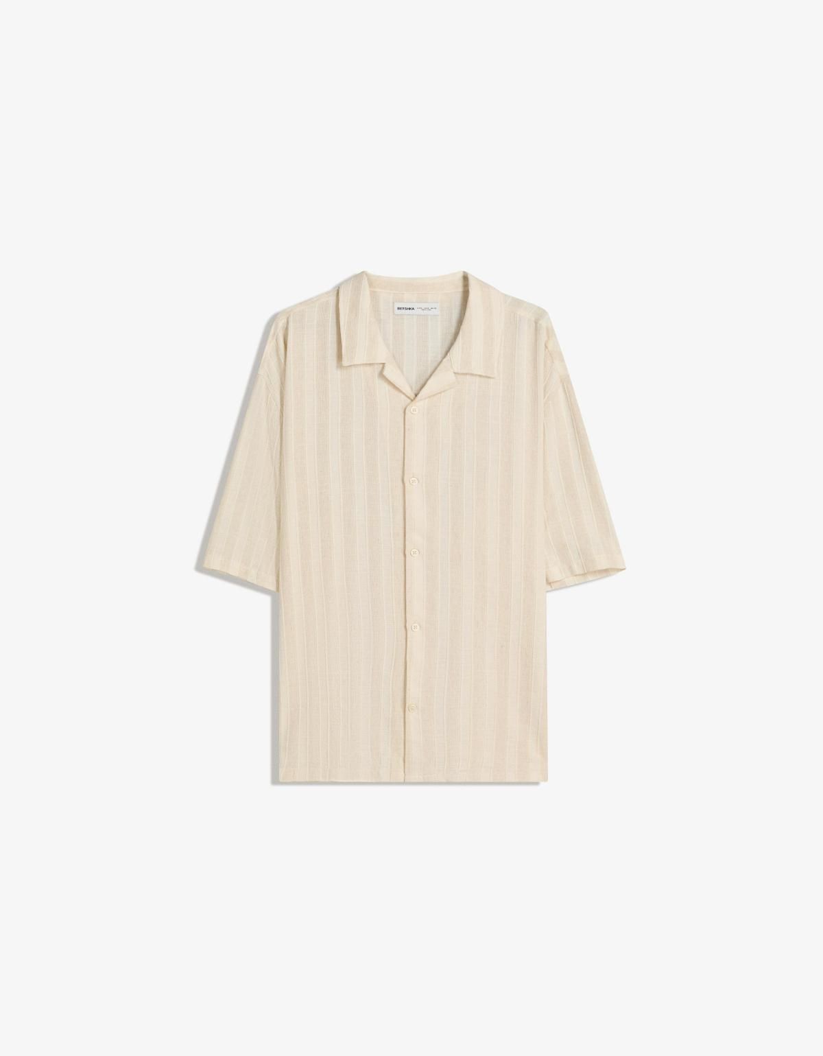버쉬카 린넨 스트라이프 반팔 셔츠 6383/557 BEIGE - 상품 이미지
