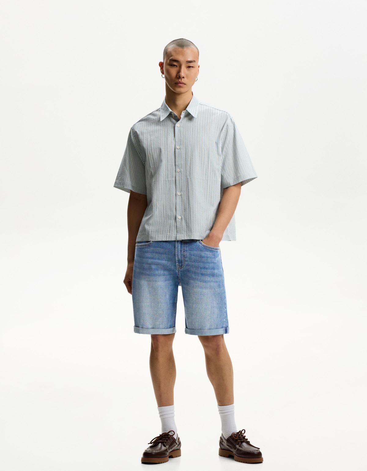 버쉬카 턴업 헴 데님 버뮤다 쇼츠 3338/156 LIGHT BLUE - 상세 이미지 4