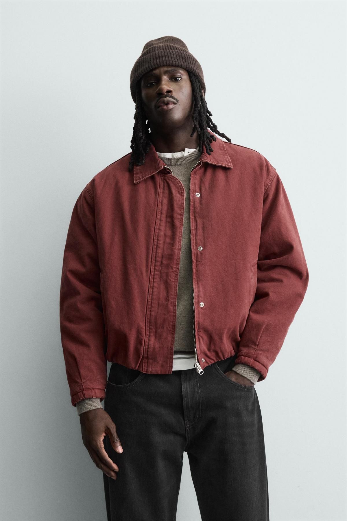 자라 퀼팅 크롭 데님 재킷 6987/346 BURGUNDY - 상세 이미지 3