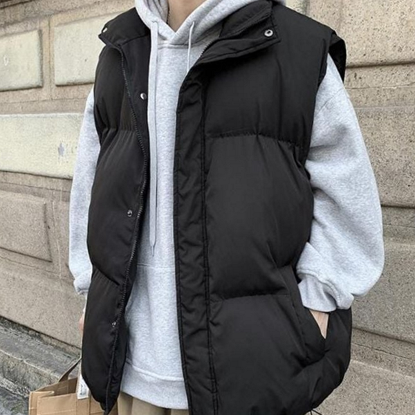 오버핏 남자 패딩 조끼 라운드 남성 패딩 조끼 데일리 - 상품 이미지