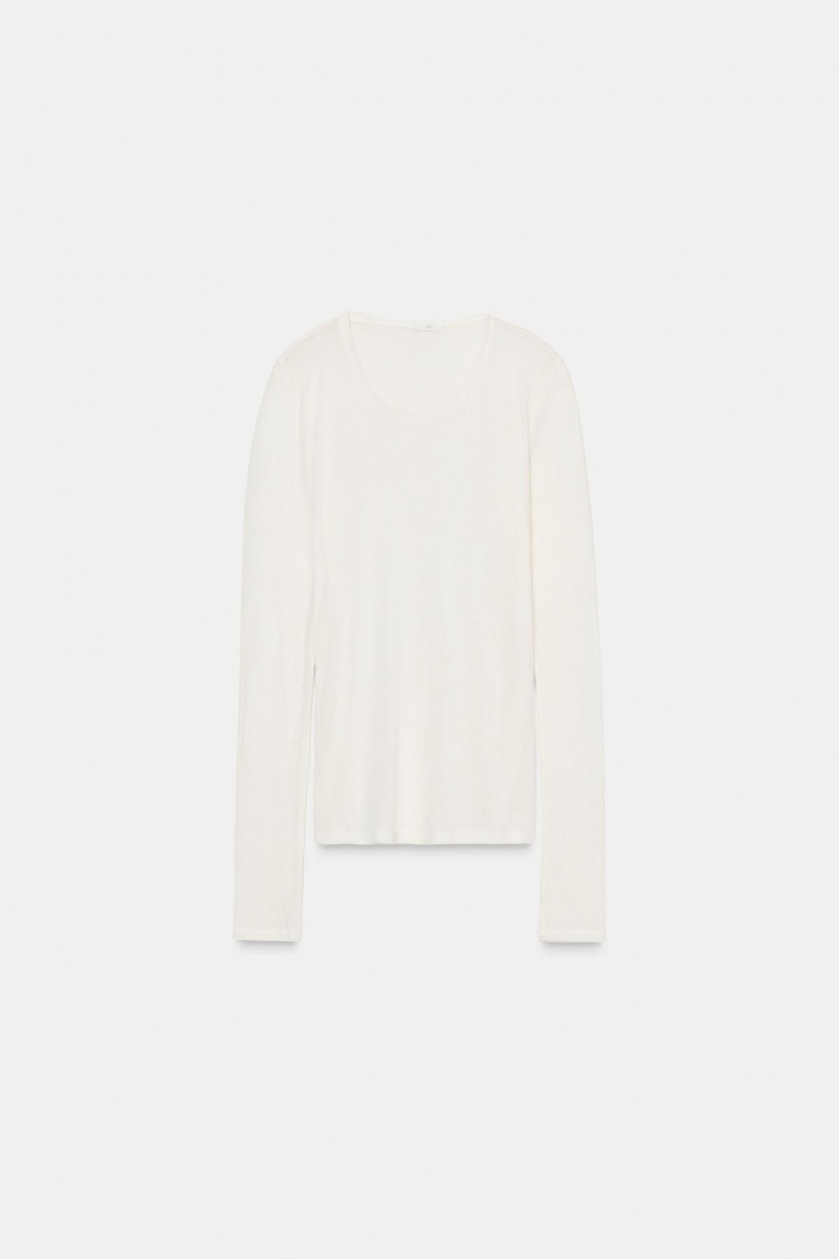 자라 프리미엄 울블렌드 슬림핏 긴팔 티셔츠 5644/983 WHITE - 상품 이미지