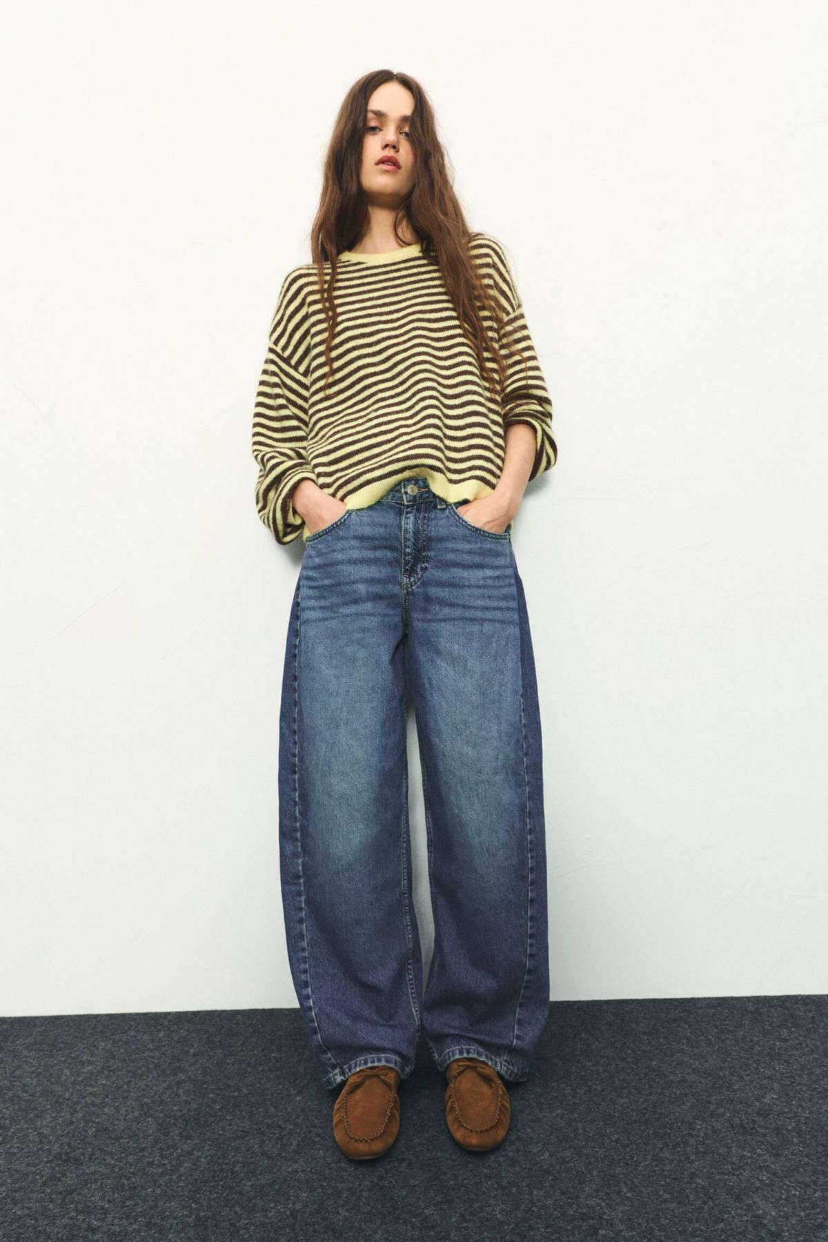 풀앤베어 로우라이즈 배럴핏 와이드 데님 팬츠 7687/346 MEDIUM BLUE - 상세 이미지 2