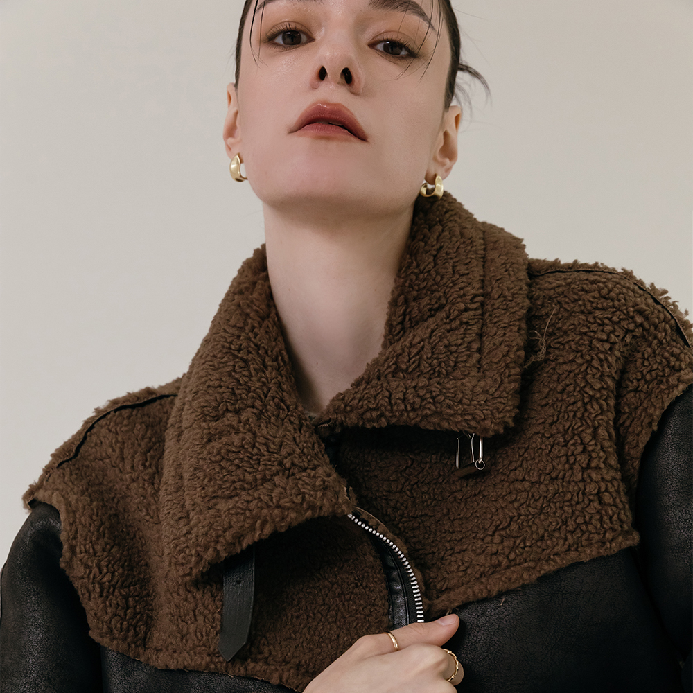 부클 배색 버클 포인트 무스탕 자켓 2color - 상세 이미지 2