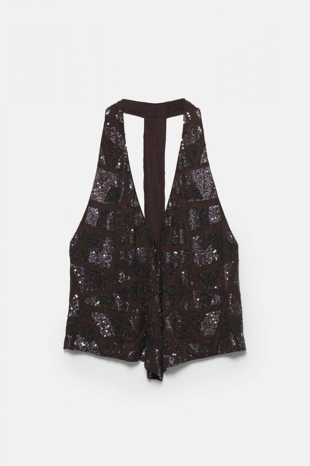 풀앤베어 비즈 장식 홀터넥 민소매 탑 7474/329 DARK BURGUNDY - 상품 이미지