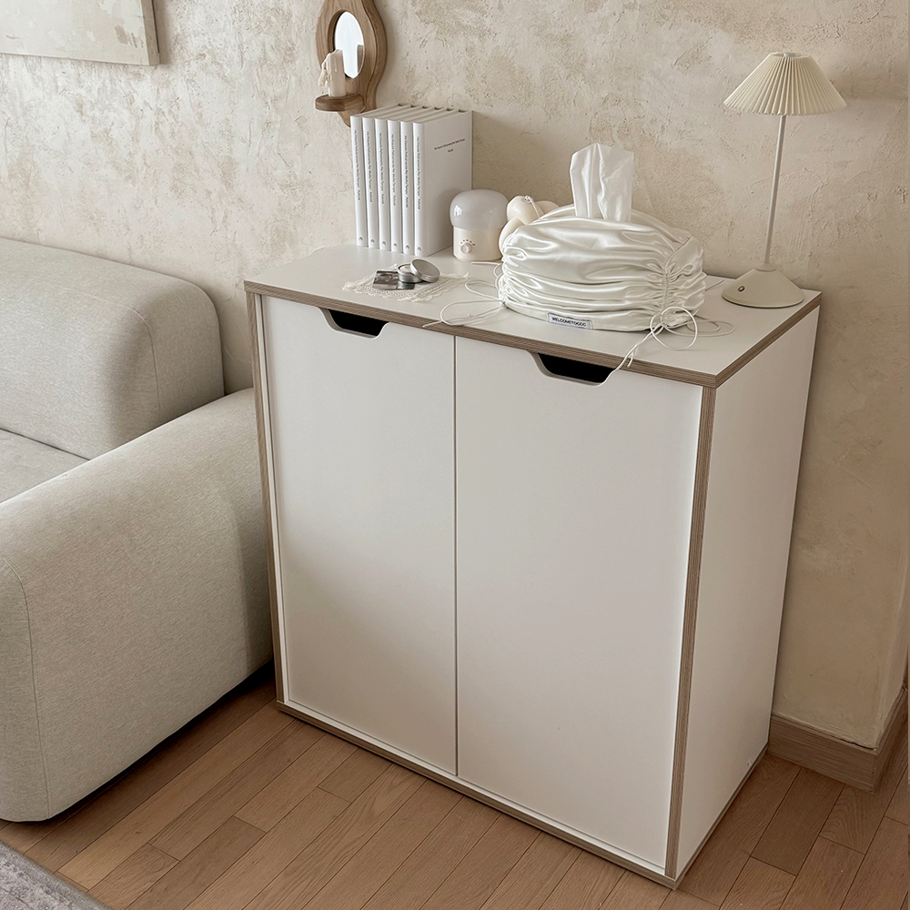 E0자재 무노 잠금가능 다용도 수납장 800x400x850mm, 2단, 화이트 (MN1569) - 상세 이미지 3