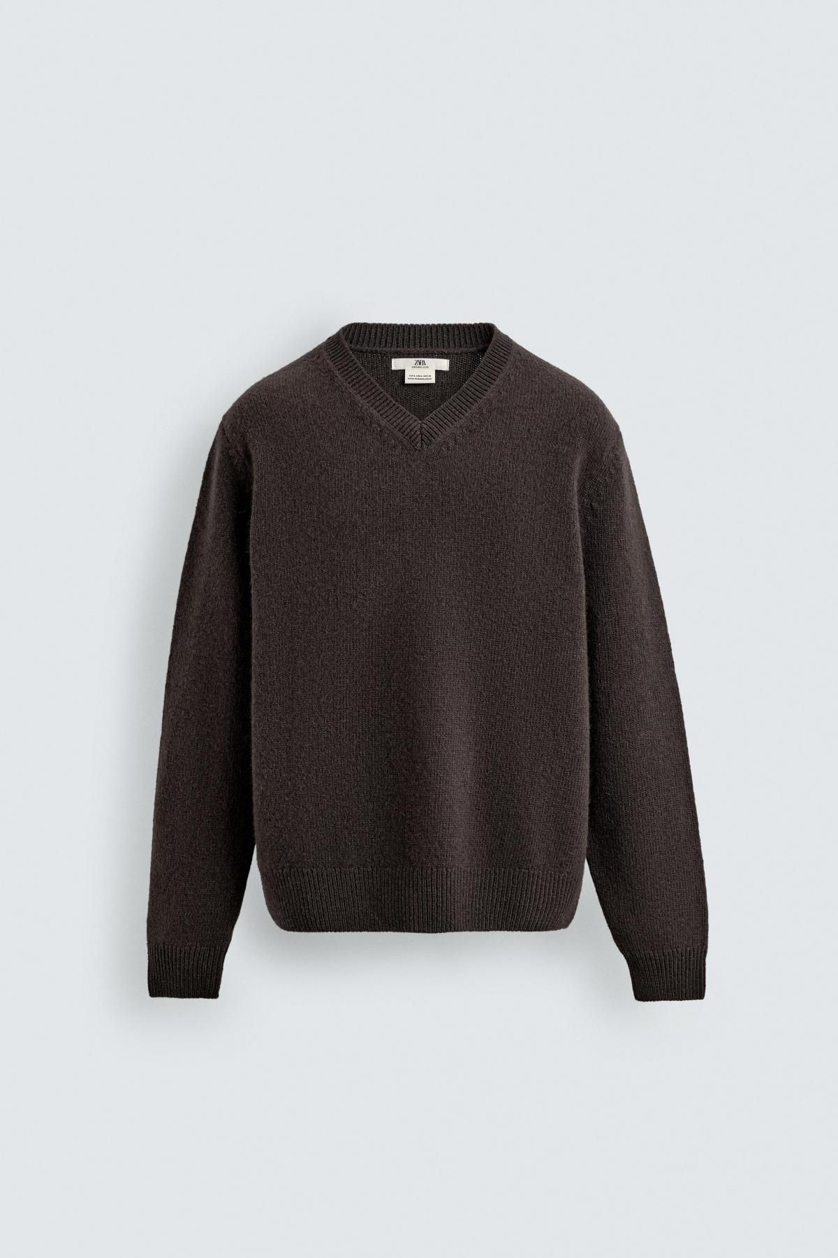 자라 프리미엄 울 브이넥 니트 스웨터 3284/337 TAUPE GREY - 상품 이미지