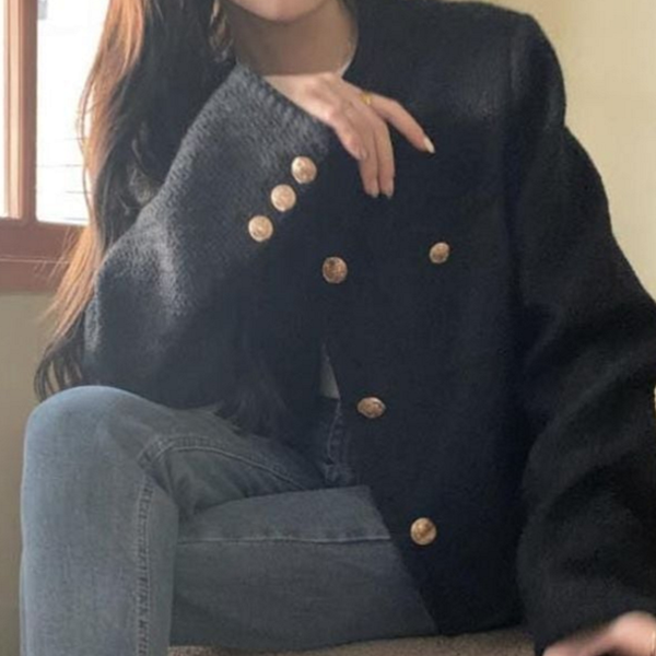 데일리 여성 크롭 자켓 라운드 여자 노카라 자켓 - 상품 이미지