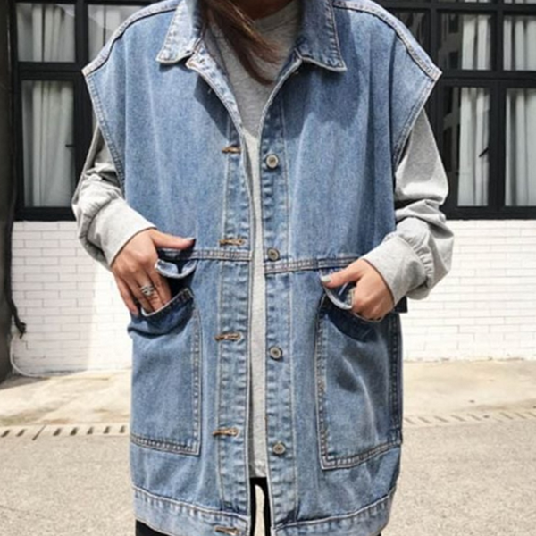 루즈핏 여성 데님 조끼 캐주얼 여자청 청조끼 - 상품 이미지