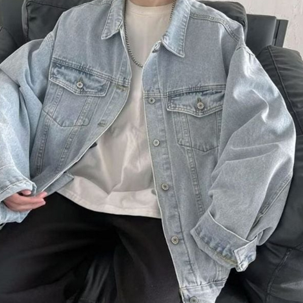 루즈핏 남자 연청 자켓 캐주얼 남자 데님 자켓 데일리 - 상품 이미지