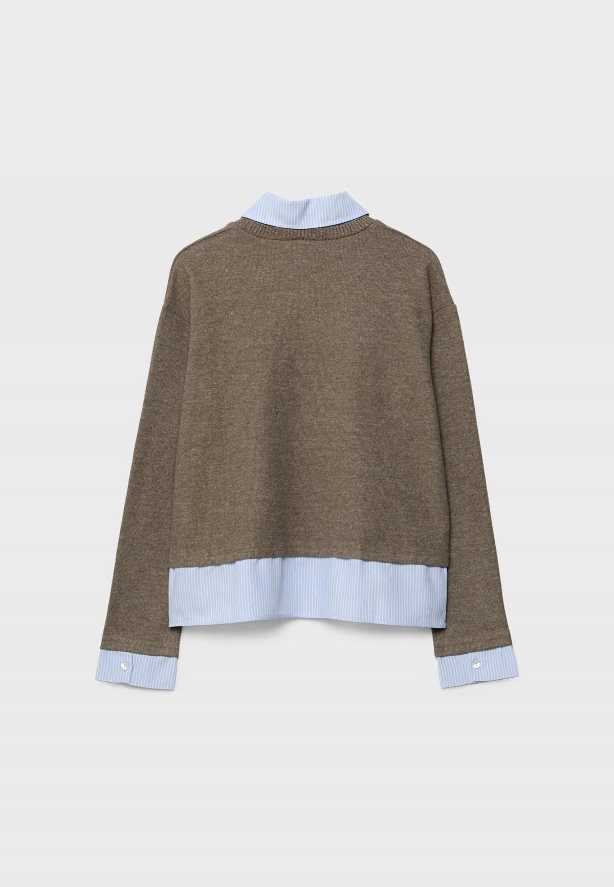 스트라디바리우스 레이어드 배색 니트 셔츠 티셔츠 6709/428 BROWN - 상세 이미지 2