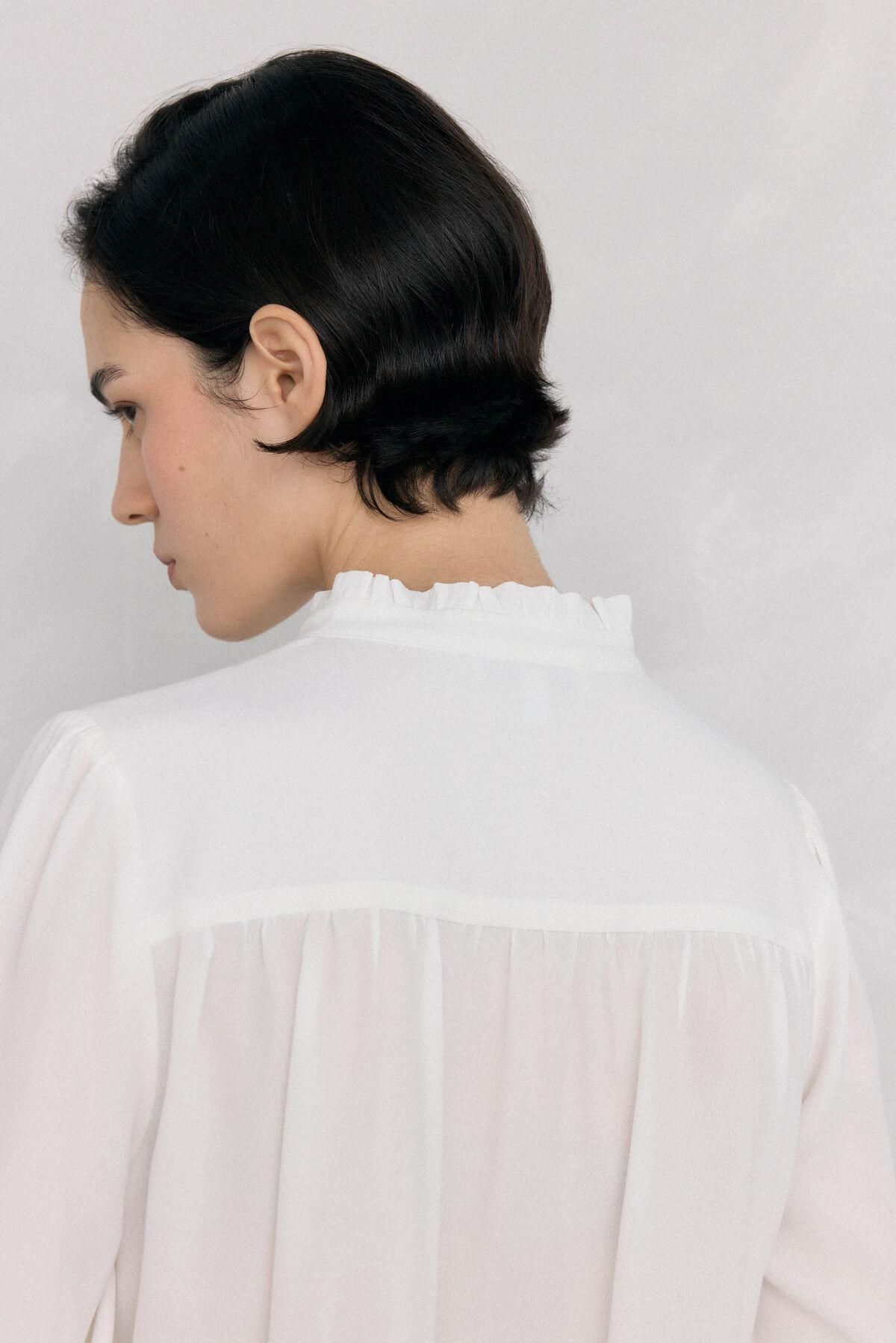 페드로 델 이에로 레이스 디테일 플루이드 쉬폰 블라우스 6632009 BLANCO - 상세 이미지 5