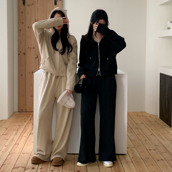 속기모 투웨이 지퍼 후드집업 와이드 밴딩 팬츠 세트 st2994 제품 이미지