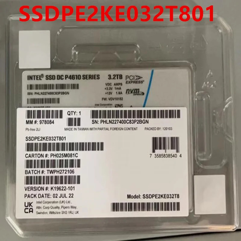SSD솔리드 스테이트 드라이브 DC P4610 3.2TB 2.5 인치 SSDPE2KE032T801 SSDPE2KE032T8 신