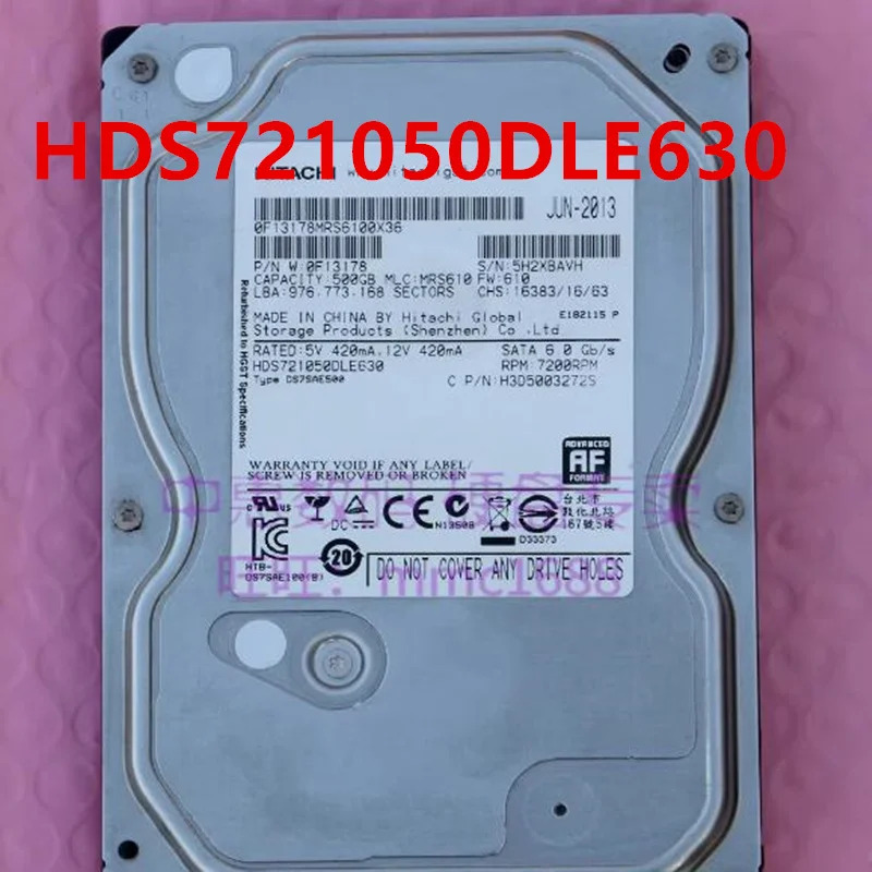 HITACHI오리지널 하드 HDS721050DLE630 데스크탑 HDD 500GB SATA 3.5 인치 7200RPM 16MB