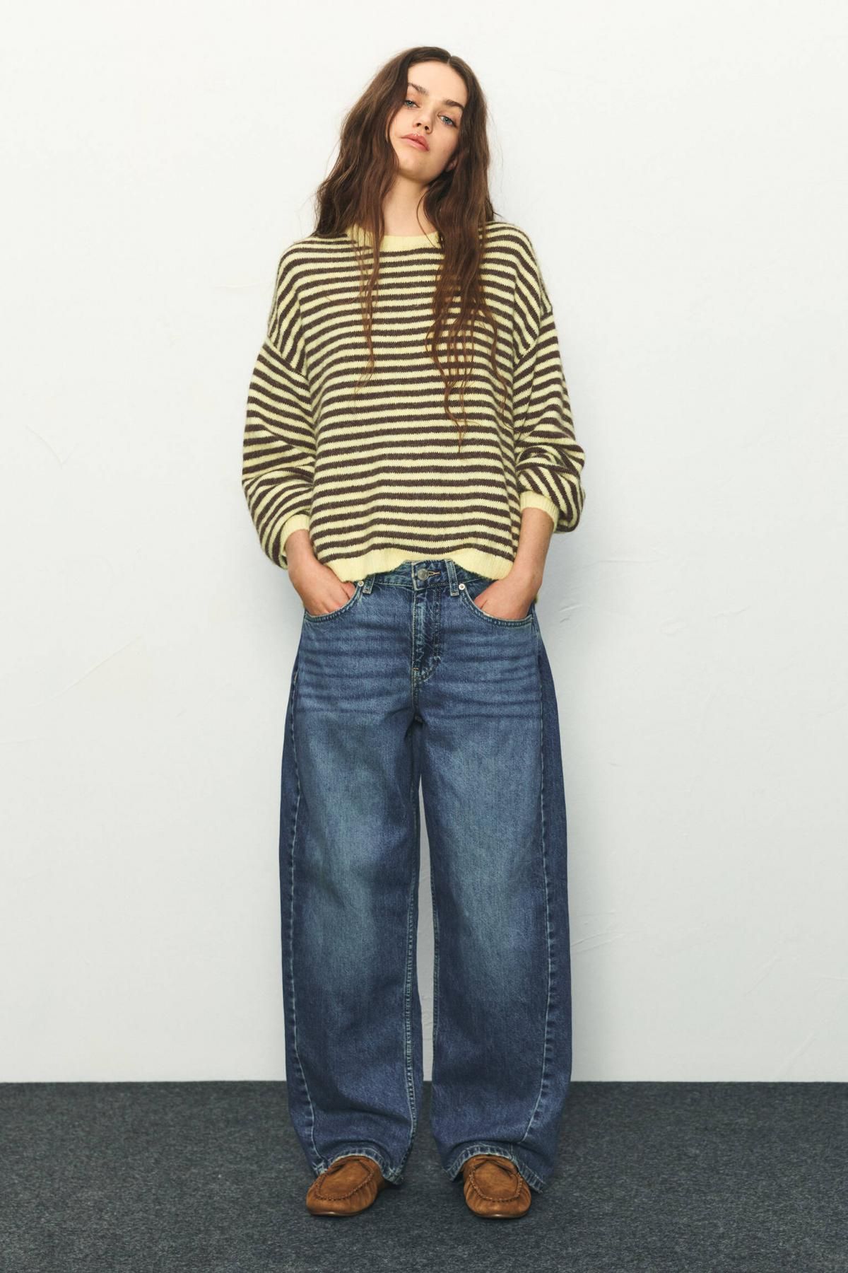 풀앤베어 로우라이즈 배럴핏 와이드 데님 팬츠 7687/346 MEDIUM BLUE - 상세 이미지 3