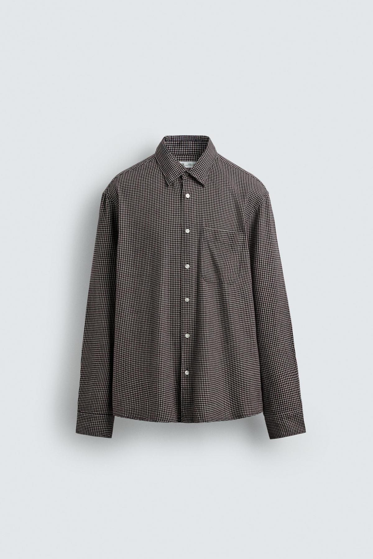 자라 플란넬 체크 긴팔 셔츠 레귤러핏 코튼 1063/415 BROWN / ECRU - 상품 이미지
