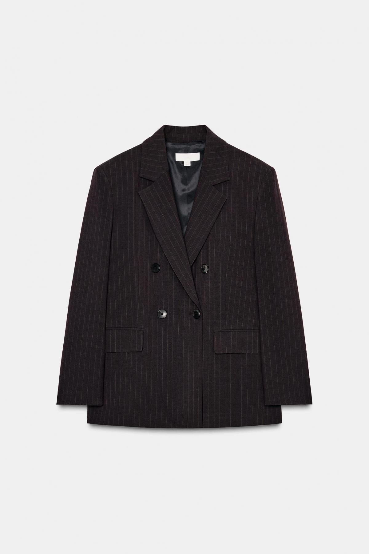 자라 오버핏 더블브레스트 핀스트라이프 블레이저 9321/654 BROWN - 상품 이미지