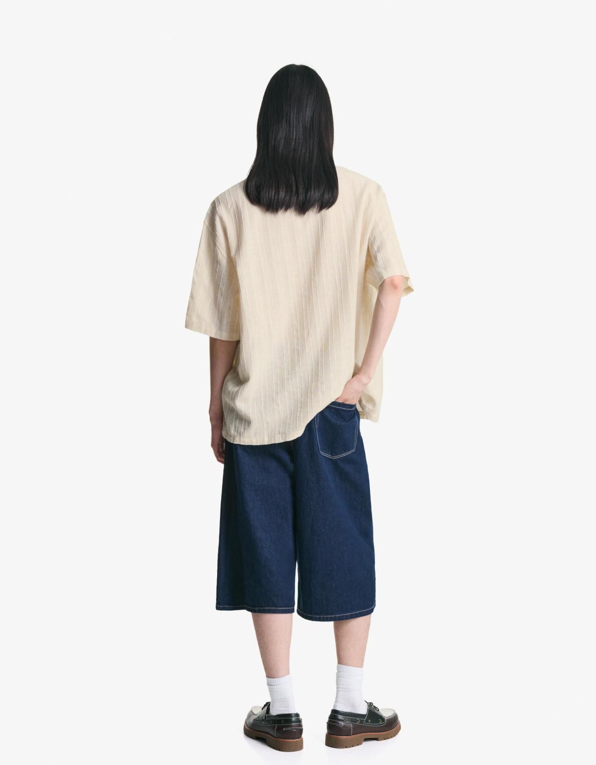 버쉬카 린넨 스트라이프 반팔 셔츠 6383/557 BEIGE - 상세 이미지 4