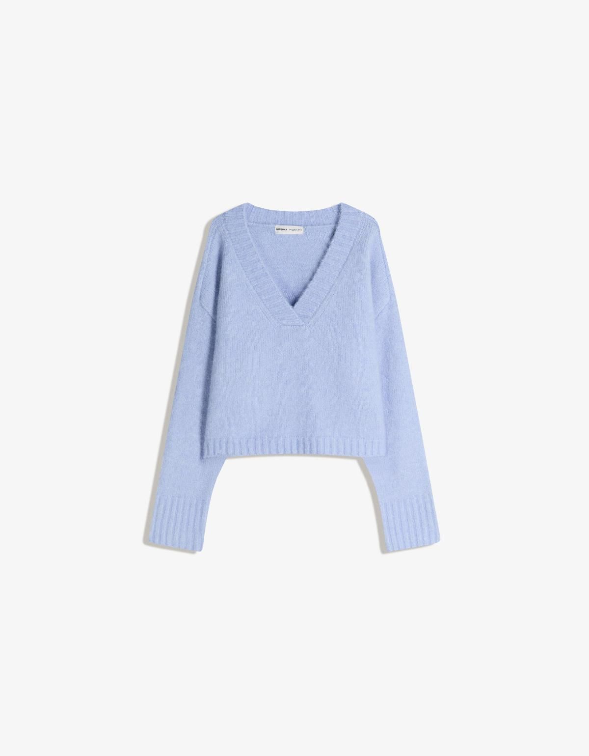 버쉬카 박시핏 브이넥 니트 스웨터 7141/686 BLUE - 상품 이미지