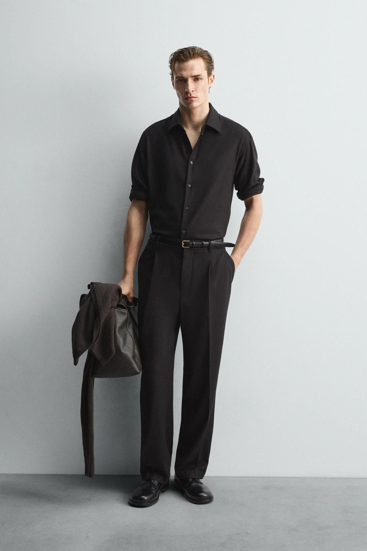 자라 한정판 울블렌드 스트레이트 플리츠 팬츠 1564/401 BROWN - 상세 이미지 2
