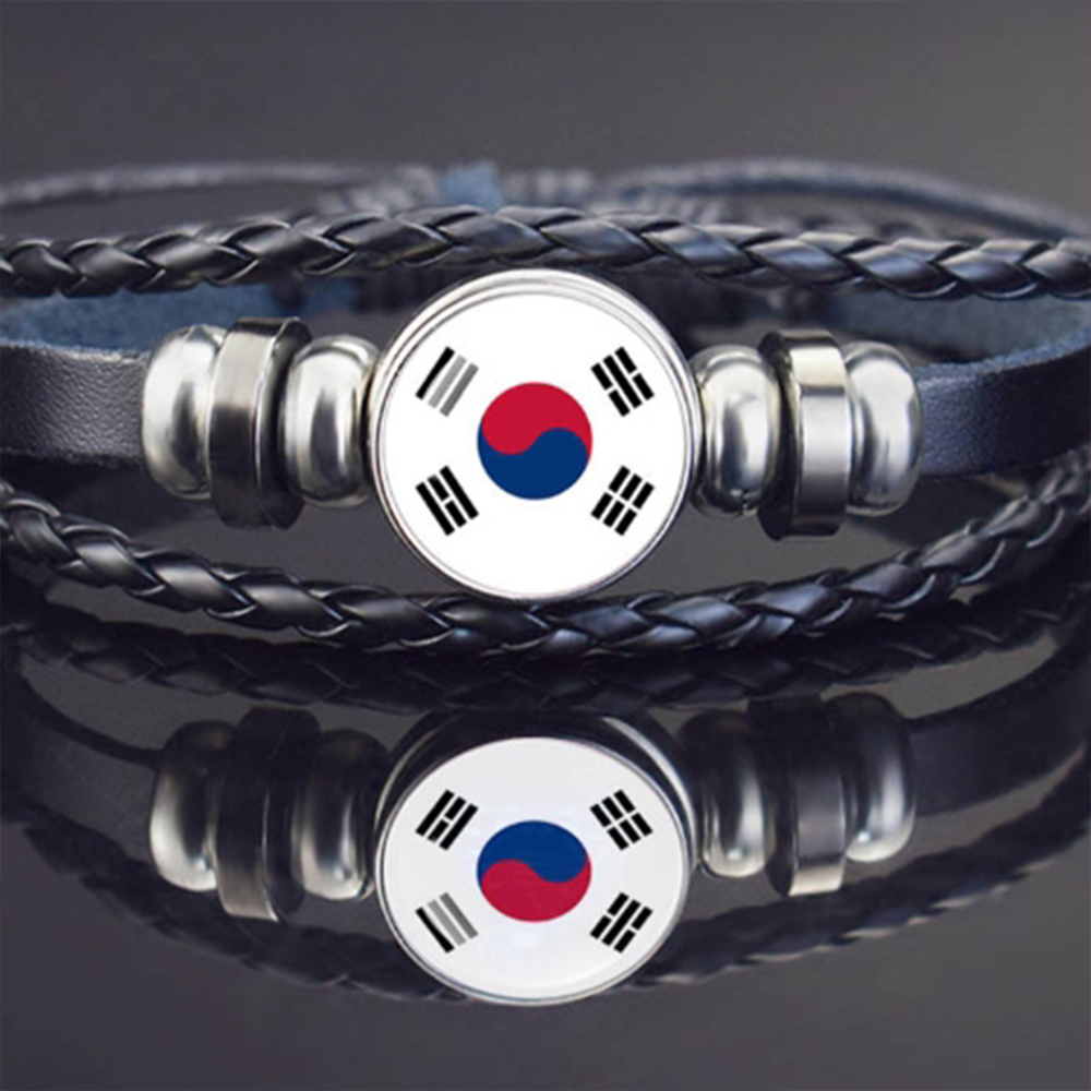 태극기 팔찌 대한민국 월드컵 패션 가죽 매듭 남녀공용 축구 응원 기념품 판촉물 경기 소품 - 상품 이미지