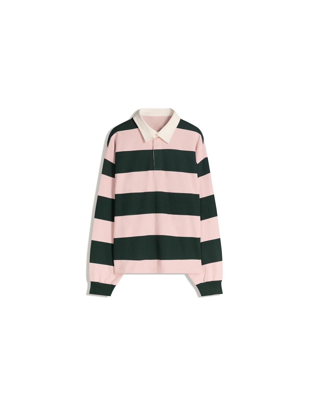버쉬카 스트라이프 플러시 오버핏 긴팔 폴로셔츠 7400/112 PINK - 상품 이미지