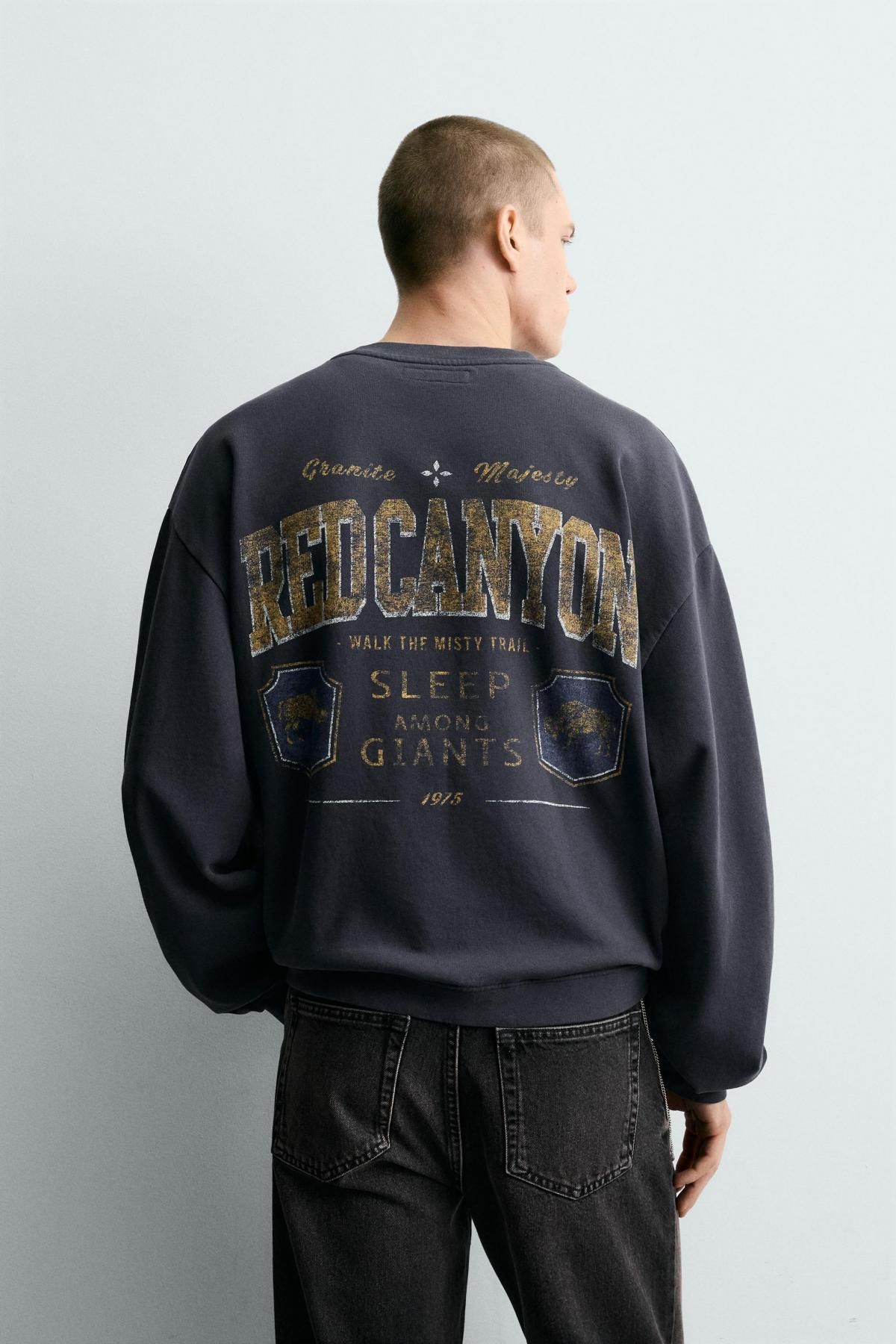 자라 빈티지 워싱 레터링 프린트 스웨트셔츠 4374/313 NAVY BLUE - 상세 이미지 4