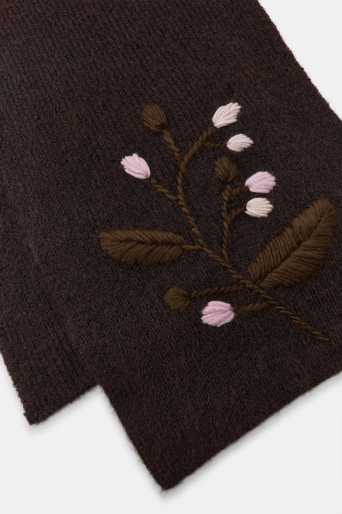 자라 플라워 자수 니트 스카프 울블렌드 3920/866 BROWN - 상세 이미지 3