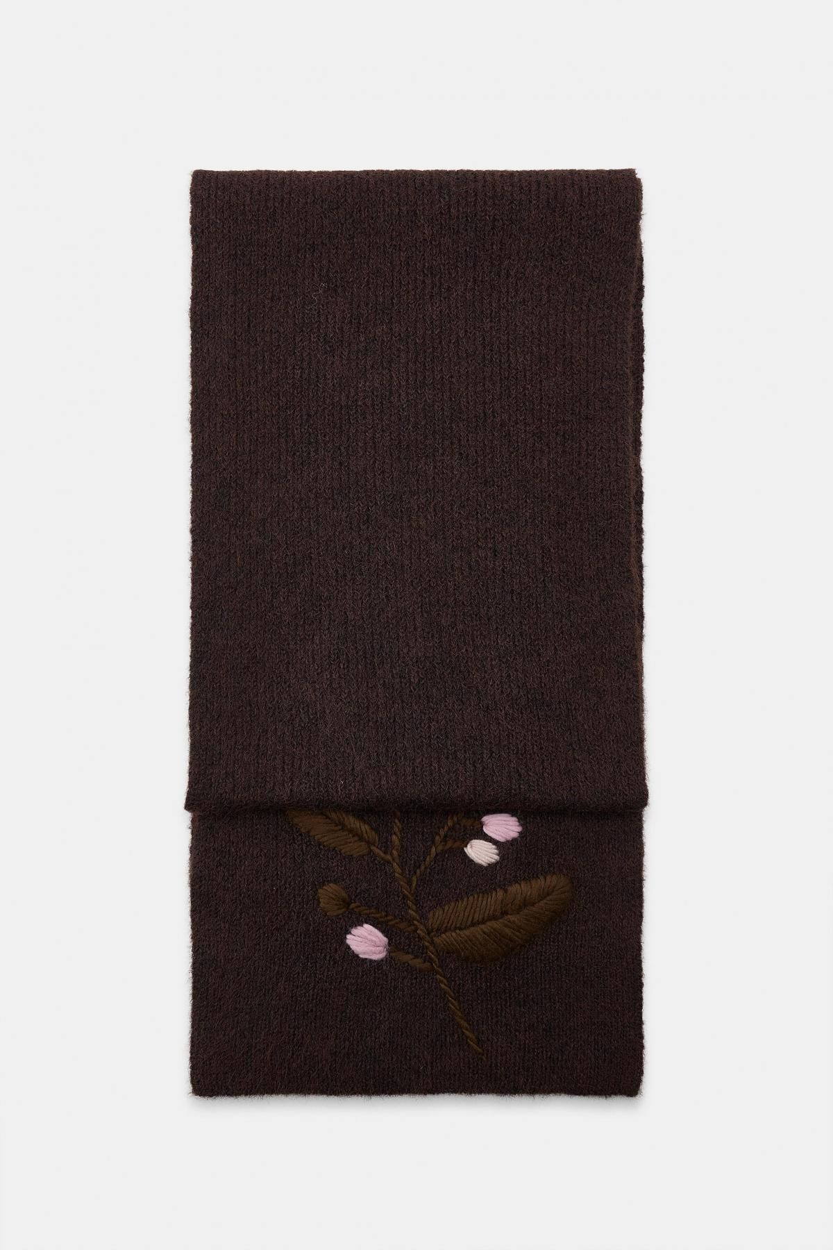 자라 플라워 자수 니트 스카프 울블렌드 3920/866 BROWN - 상품 이미지