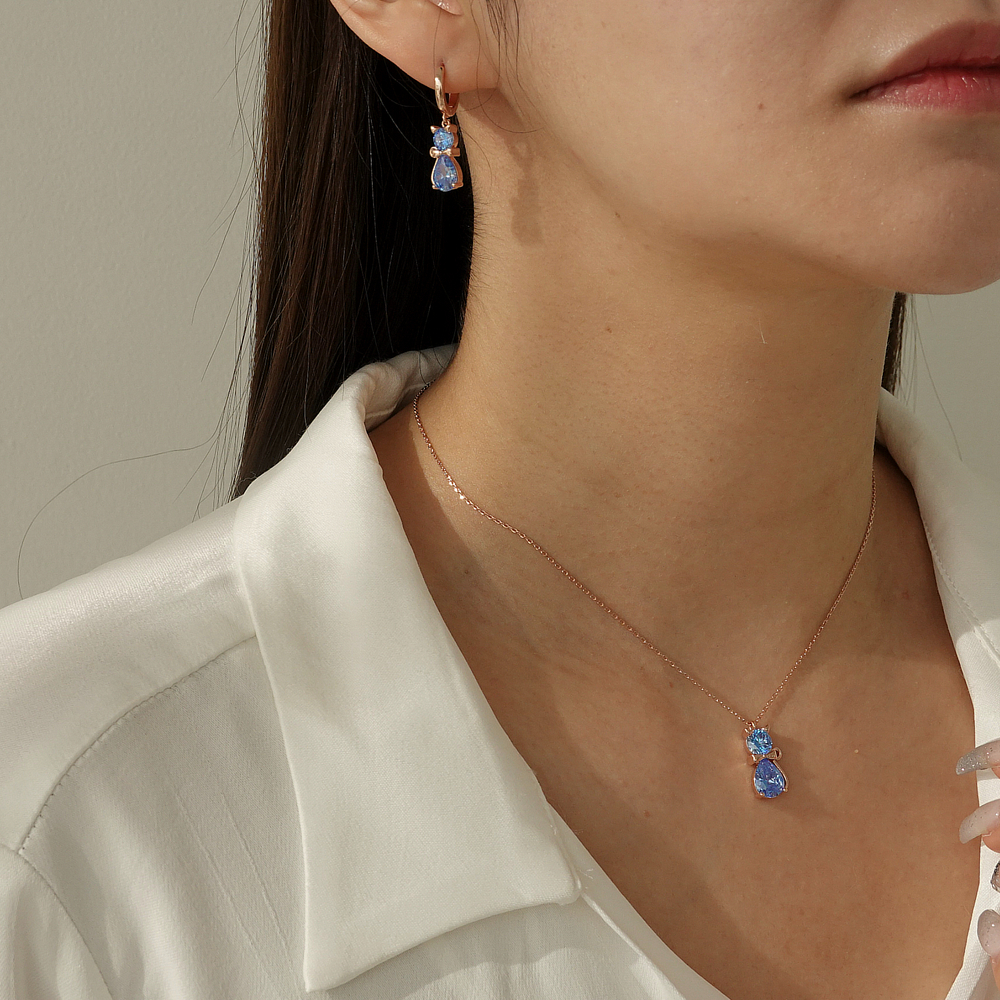[Color Cubic] 모노그래프 패리스 여성 주얼리 큐빅 펜던트 고양이 핑크 블루 데일리목걸이 Blue 이미지 6