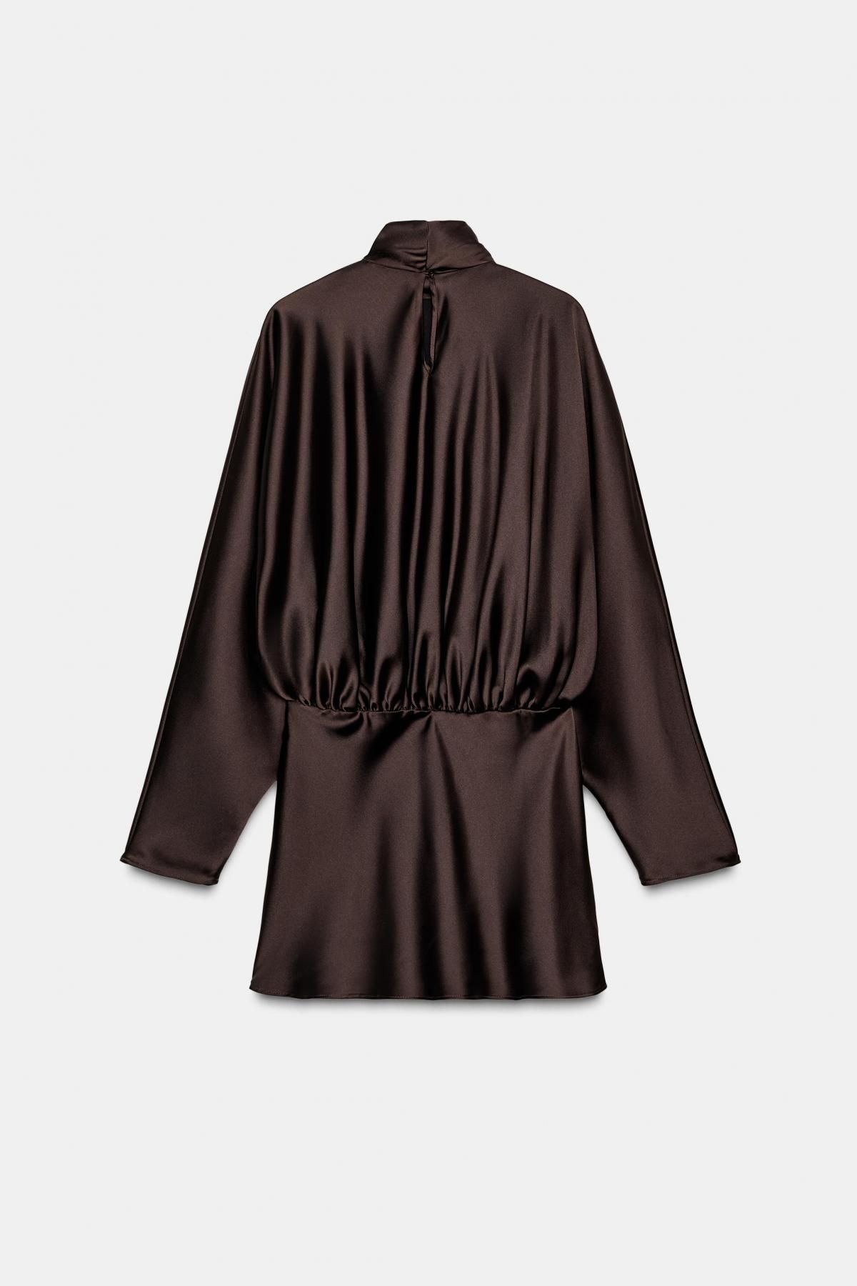 자라 새틴 하이넥 타이 미니 원피스 4661/215 LEATHER 이미지 6